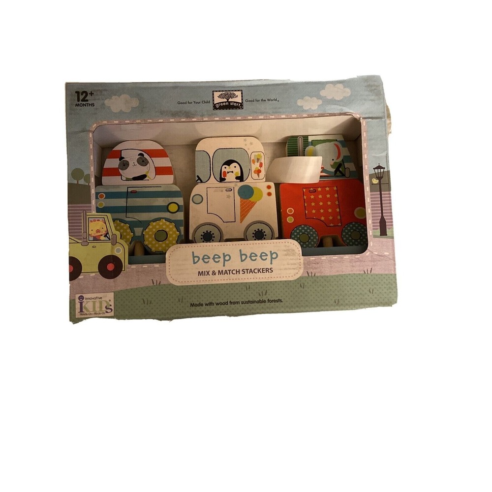Innovative Kids Green Start BEEP BEEP  Wooden Toy Mix & Match 12 mos+ New